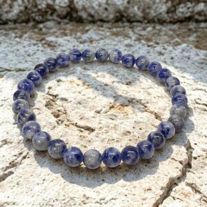 Blue Sodalite Stone Beaded Stretchy Bracelet - 6mm Crystal Unisex Jewelry